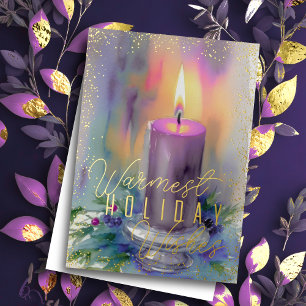 Warmest Holiday Wishes Watercolor Candle