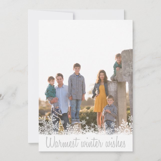 Warmest Winter Wishes Family Photo Christmas Holiday Card (Front)