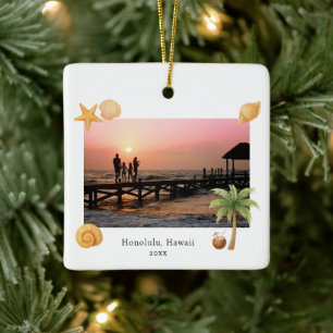 Warmest Wishes Beach Photo Modern Christmas Ceramic Ornament