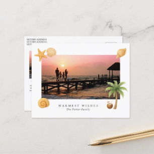 Warmest Wishes Beach Photo Modern Christmas Holiday Postcard