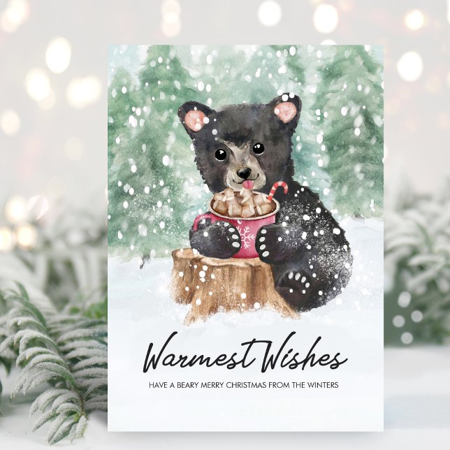Warmest Wishes Bear Cub Cocoa Christmas Holiday Card (Creator Uploaded)