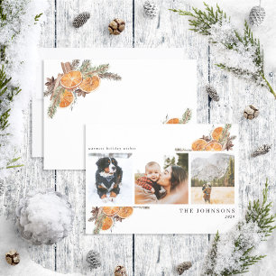 Warmest Wishes Boho Citrus Botanical 3 Photo  Holi Holiday Card