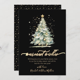 Warmest Wishes Chic Gold Script Tree Non Photo Holiday Card