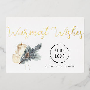 Warmest Wishes Christmas Candles Business  Foil Holiday Card