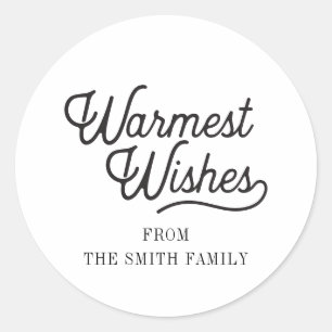 Warmest Wishes Classic Modern Holiday Round Sticker