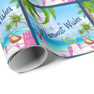 Warmest Wishes Cute Birds Beach Christmas Holiday Wrapping Paper