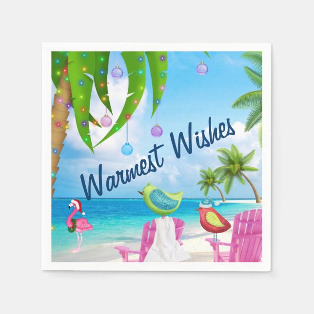 Warmest Wishes Cute Birds Beach Christmas Party Napkin (Front)