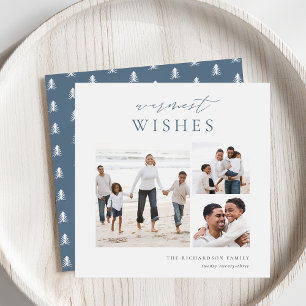 Warmest Wishes Elegant 3 Photo Collage Christmas Holiday Card