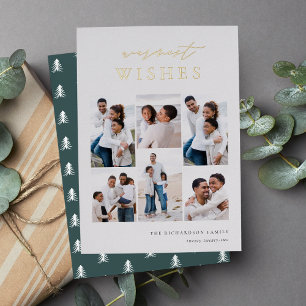 Warmest Wishes Elegant 6 Photo Collage Christmas Foil Holiday Card