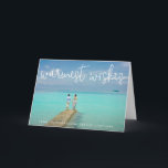 Warmest Wishes Elegant Beach Photo Christmas Holiday Card<br><div class="desc">Send out holiday cheer with this nautical themed folded Christmas card featuring a simple design with the words "warmest wishes" in an elegant thin white script, along with your message over your favourite horizontal beach vacation photo. Add your personal message to the inside or delete the text if you want...</div>