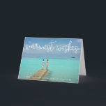 Warmest Wishes Elegant Beach Photo Christmas Holiday Card<br><div class="desc">Send out holiday cheer with this nautical themed folded Christmas card featuring a simple design with the words "warmest wishes" in an elegant thin white script, along with your message over your favourite horizontal beach vacation photo. Add your personal message to the inside or delete the text if you want...</div>