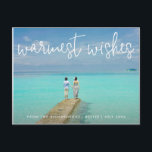 Warmest Wishes Elegant Beach Photo Christmas Holiday Postcard<br><div class="desc">Send out holiday cheer with this nautical themed Christmas postcard featuring a simple design with the words "warmest wishes" in an elegant thin white script,  along with your message over your favourite horizontal beach vacation photo.  The backside has your personal message and your return address for easy mailing.</div>