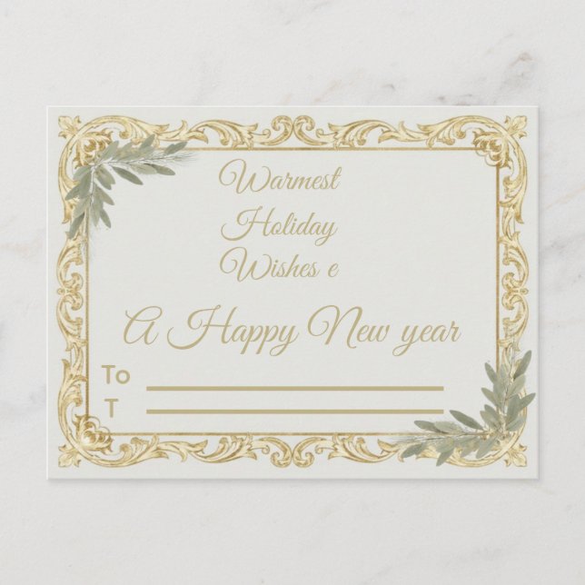 Warmest Wishes Elegant Gold and Sage Holiday Postc Postcard (Front)