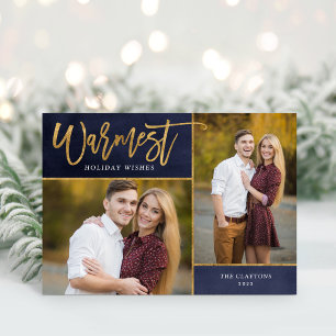 Warmest Wishes Faux Gold Foil 2 Photo Holiday Card