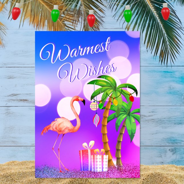 Warmest Wishes Flamingo Tropical Beach Christmas Holiday Card (Front - Warmest Wishes Flamingo Tropical Beach Christmas Holiday Card)
