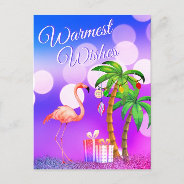 Warmest Wishes Flamingo Tropical Beach Christmas Holiday Postcard (Front)