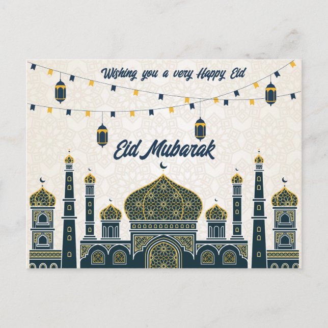 Warmest Wishes for a Blessed Eid Mubarak Holiday Postcard (Front)