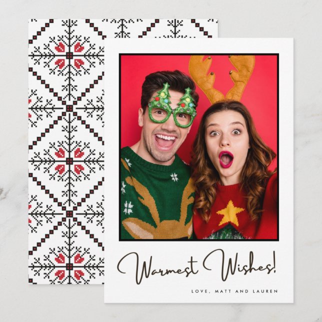 Warmest Wishes Fun Couple Photo Christmas Holiday Card (Front/Back)