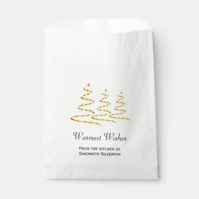 Warmest Wishes Gold Ribbon Christmas Trees Treat Favour Bag (Front)