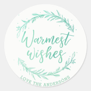 Warmest Wishes Holiday Wreath & Watercolour Classic Round Sticker
