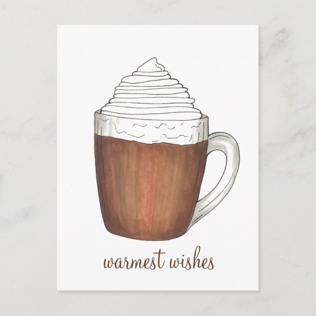 Warmest Wishes Hot Chocolate Cocoa Winter Postcard (Front)