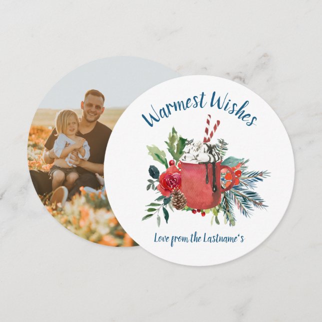 Warmest Wishes Hot Cocoa Christmas Photo Card (Front/Back)
