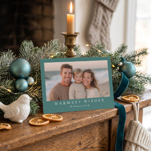 Warmest Wishes Modern Holiday Photo - Teal Card