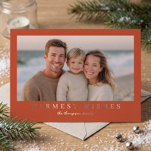 Warmest Wishes Modern Photo - Burnt Orange Foil Holiday Card