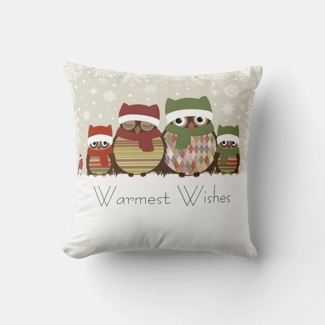 Warmest Wishes Owl Family Pillow (Front)