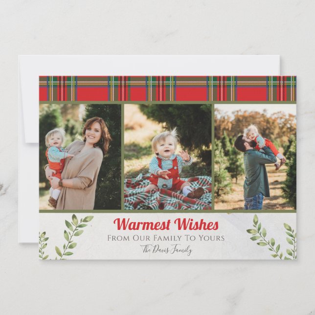 Warmest Wishes Plaid Christmas Card  (Front)