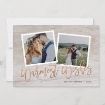Warmest Wishes Rustic Rose Gold Script Photo