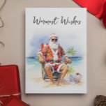 Warmest Wishes Santa at the Beach Holiday Card<br><div class="desc">This design was created though digital art. It may be personalised in the area provided by changing the photo and/or text. Or it can be customised by choosing the click to customise further option and delete or change the colour the background, add text, change the text colour or style, or...</div>