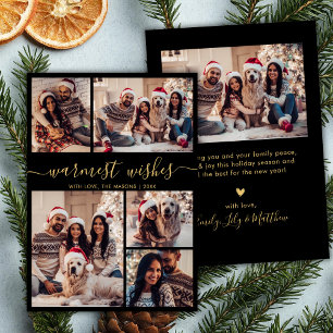 Warmest Wishes Script 5 Photo Collage Christmas Holiday Card
