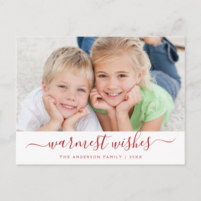 Warmest Wishes Script Christmas Photo Card (Front)