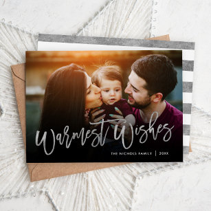 Warmest Wishes Silver Script Photo Overlay Holiday Card
