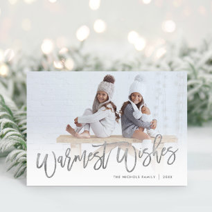 Warmest Wishes Silver Script Photo Overlay Holiday Card