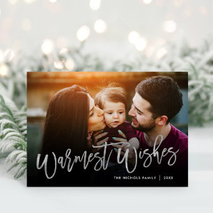 Warmest Wishes Silver Script Photo Overlay Holiday Card