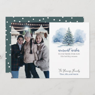 Warmest Wishes Snow Covered Evergreen Tree Holiday Card
