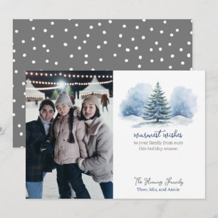 Warmest Wishes Snow Covered Evergreen Tree Holiday Card