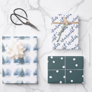 Warmest Wishes Snow Covered Evergreen Tree Wrapping Paper Sheet