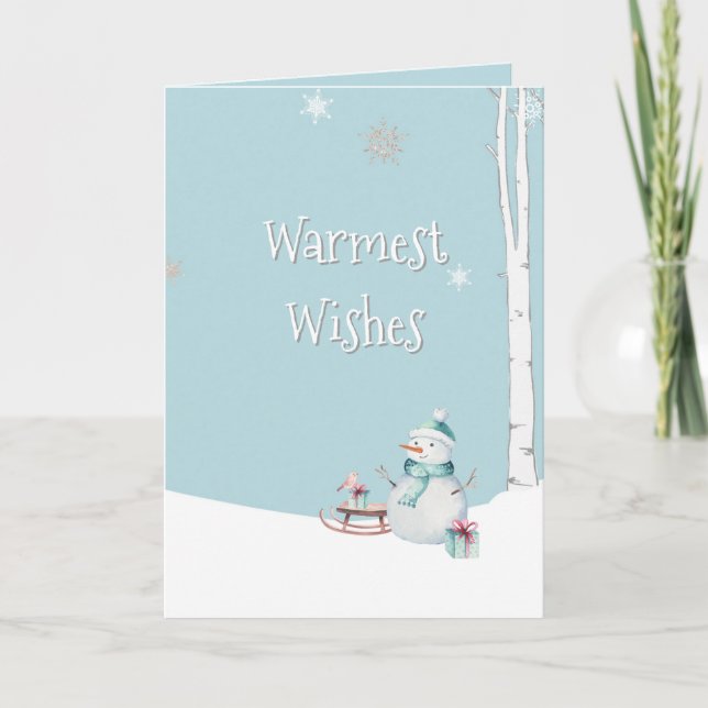 Warmest Wishes Snowman Sled Gifts Personalised Card (Front)