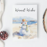 Warmest Wishes Snowman the Beach Holiday Card<br><div class="desc">This design was created though digital art. It may be personalised in the area provided by changing the photo and/or text. Or it can be customised by choosing the click to customise further option and delete or change the colour the background, add text, change the text colour or style, or...</div>