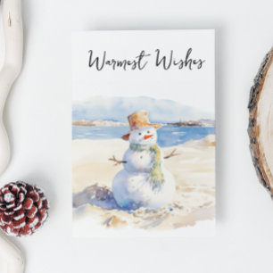 Warmest Wishes Snowman the Beach Holiday Card