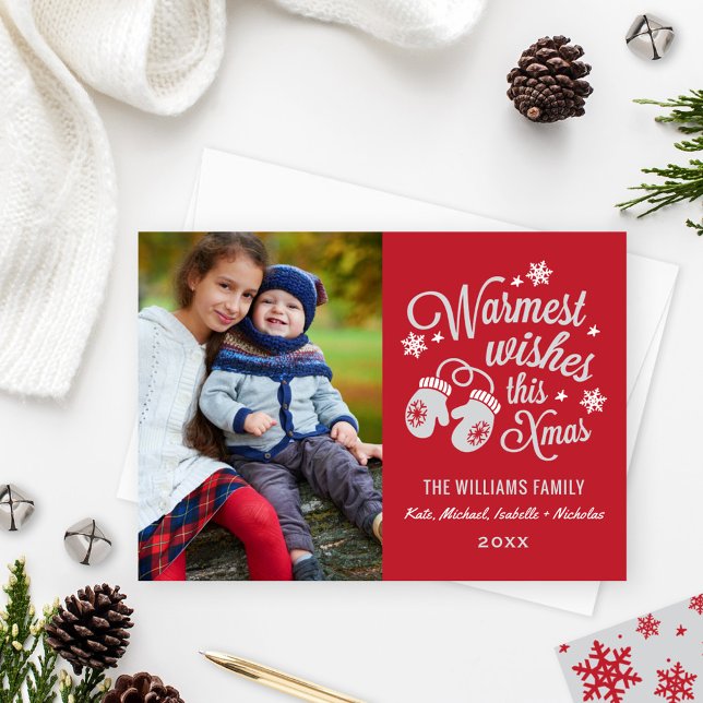 Warmest Wishes Vintage Red Christmas Photo Holiday Card (Creator Uploaded)