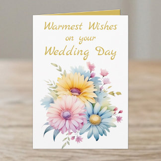 Warmest wishes wedding day flowers gold card