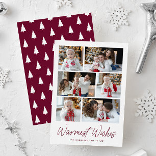 Warmest Wishes Wine Script 6 Photo Collage Holiday Card