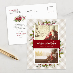 Warmest Wishes Winter Greenery 2 Photo Holiday Postcard