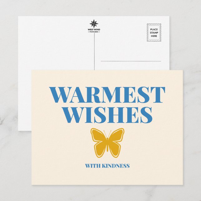 Warmest Wishes with Kindness Typography Postcard (Front/Back)