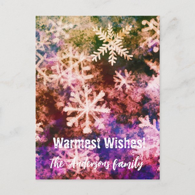 Warmest wishes with snowflakes holiday postcard (Front)