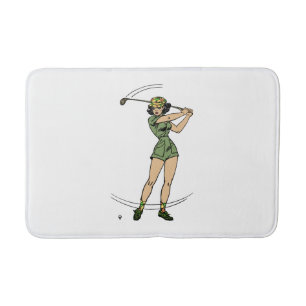 Warming Up for Golf Lady Golfer Bath Mat